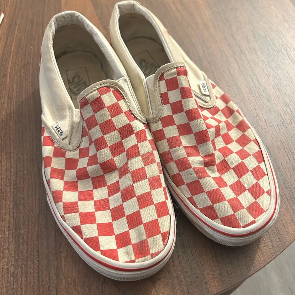 Vans Red and White Checkered Slip-On Sneakers